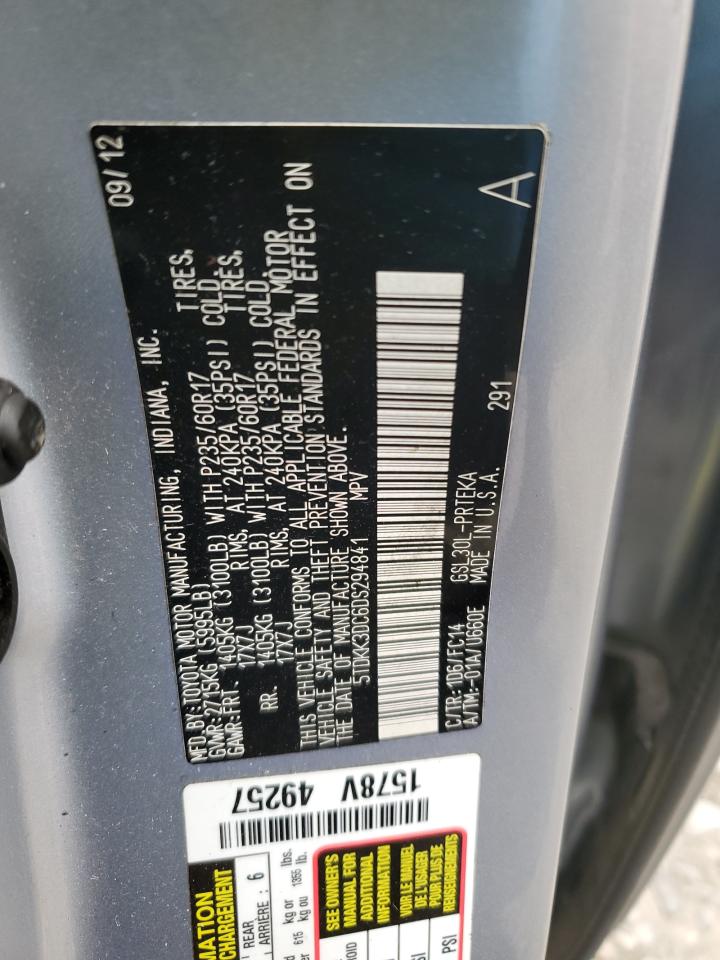2013 Toyota Sienna VIN 5TDKK3DC6DS294841 Copart auction photo, rear end / all over damage thumbnail 12