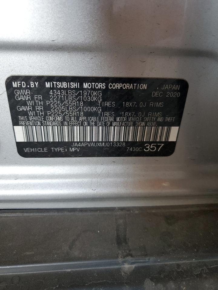 2021 Mitsubishi Outlander VIN JA4APVAUXMU013328 Copart auction photo, side / top/roof damage thumbnail 14