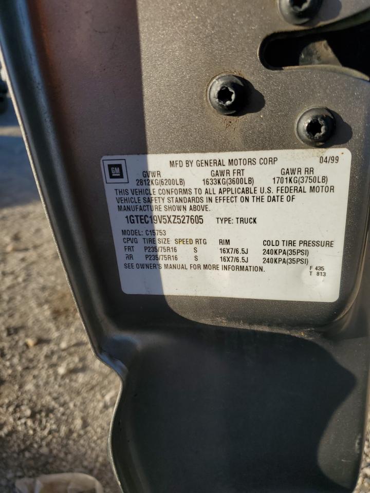 1999 GMC Sierra VIN 1GTEC19V5XZ527605 Copart auction photo, all over damage thumbnail 13