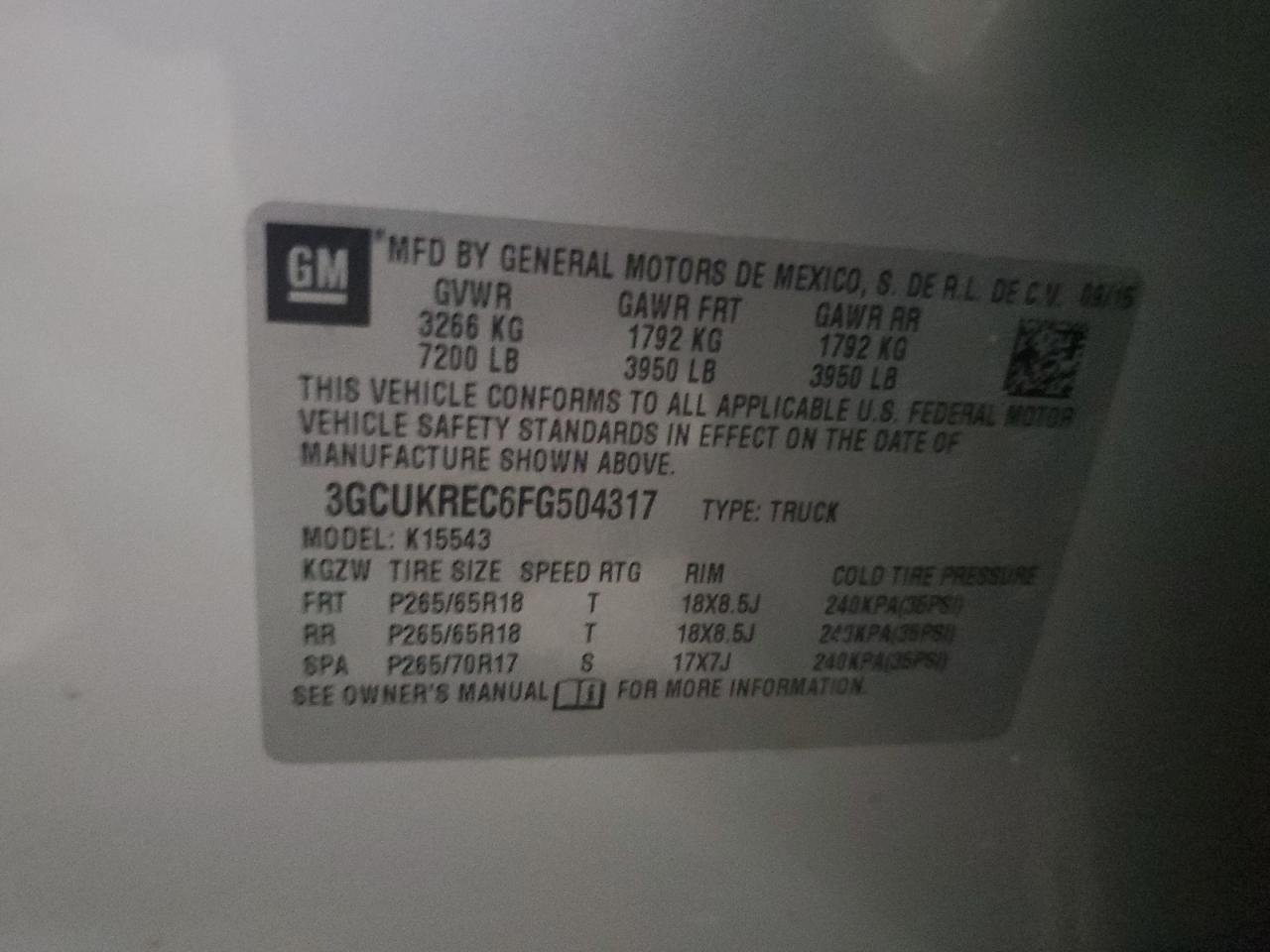 2015 Chevrolet Silverado VIN 3GCUKREC6FG504317 Copart auction photo, front end damage thumbnail 13