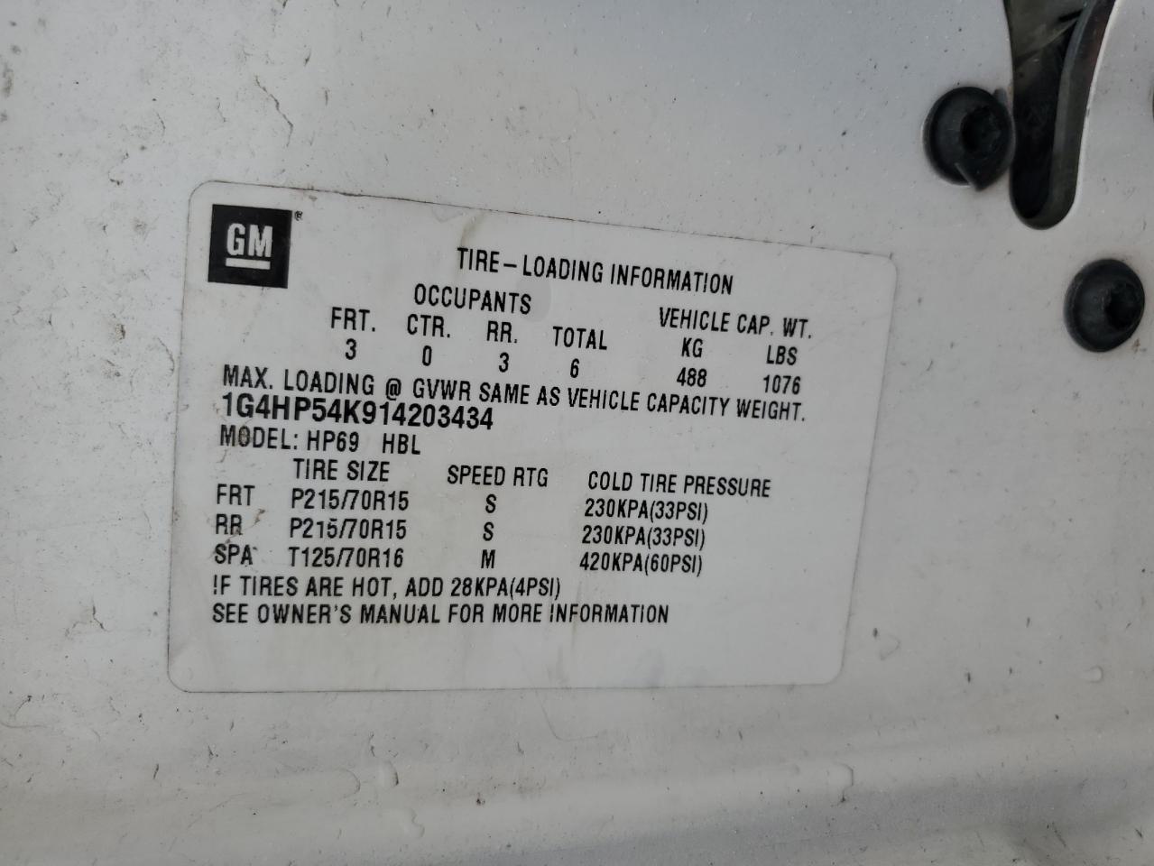2001 Buick LeSabre VIN 1G4HP54K914203434 Copart auction photo, rear end / minor dent/scratches damage thumbnail 12