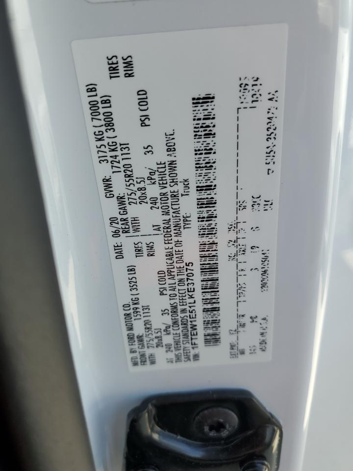 2020 Ford F-150 VIN 1FTEW1E51LKE37075 Copart auction photo, water/flood damage thumbnail 13