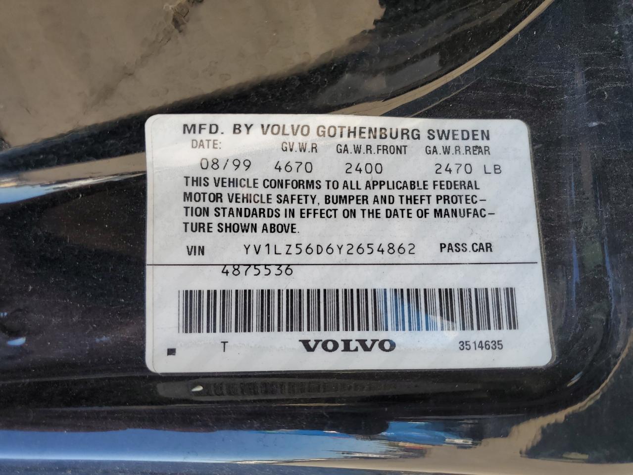 2000 Volvo V70 VIN YV1LZ56D6Y2654862 Copart auction photo, rear end damage thumbnail 14