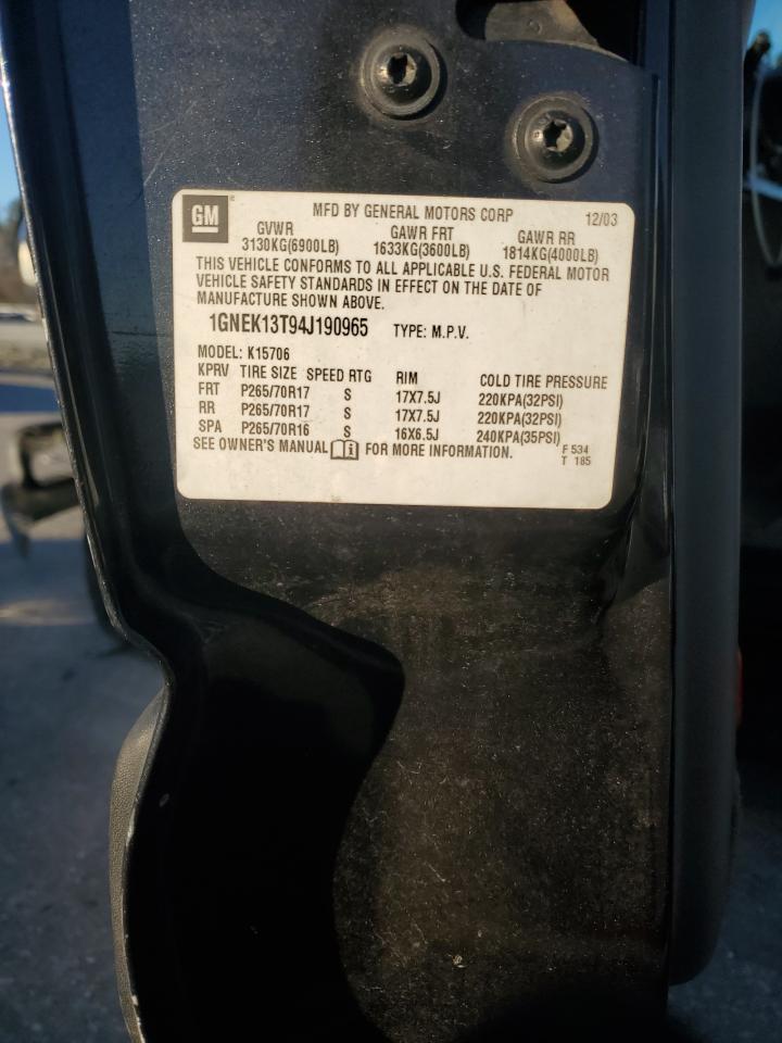 2004 Chevrolet Tahoe VIN 1GNEK13T94J190965 Copart auction photo, front end damage thumbnail 15