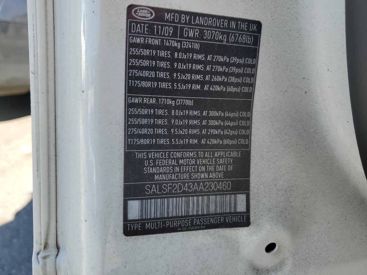 2010 Land Rover Range Rover VIN SALSF2D43AA230460 Copart auction photo, undercarriage damage thumbnail 13