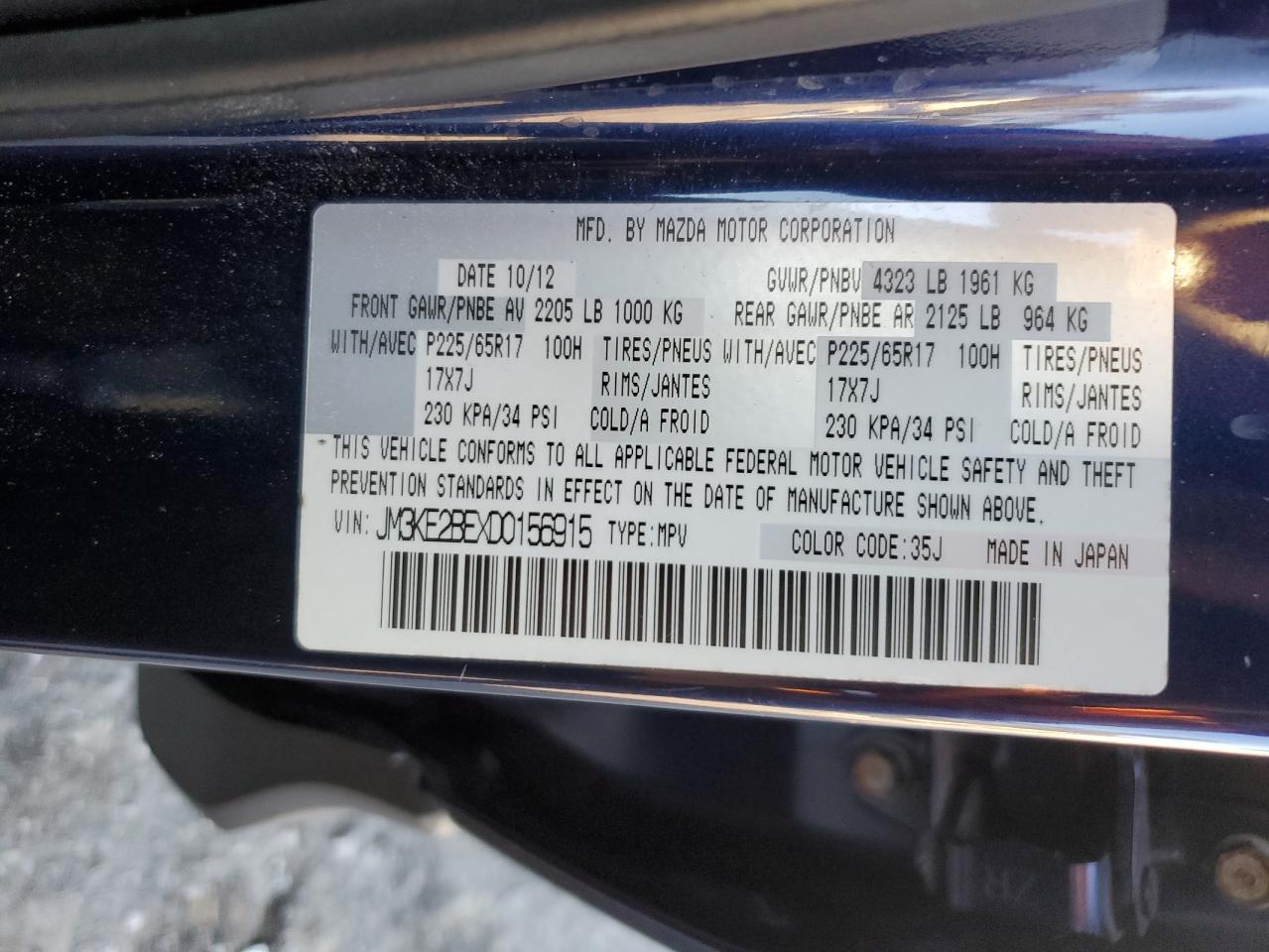 2013 Mazda CX-5 VIN JM3KE2BEXD0156915 Copart auction photo, front end damage thumbnail 15