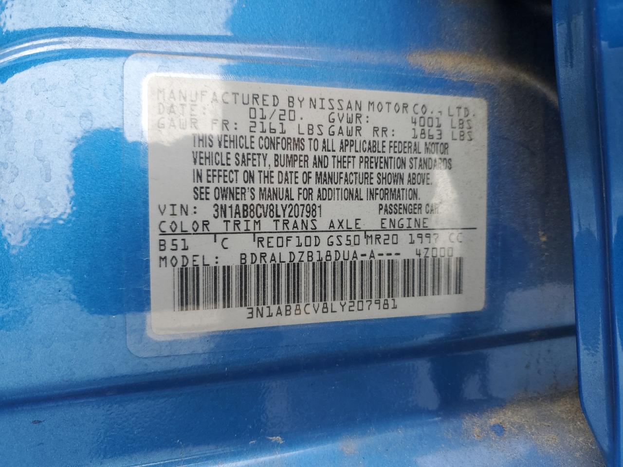 2020 Nissan Sentra VIN 3N1AB8CV8LY207981 Copart auction photo, front end / undercarriage damage thumbnail 14