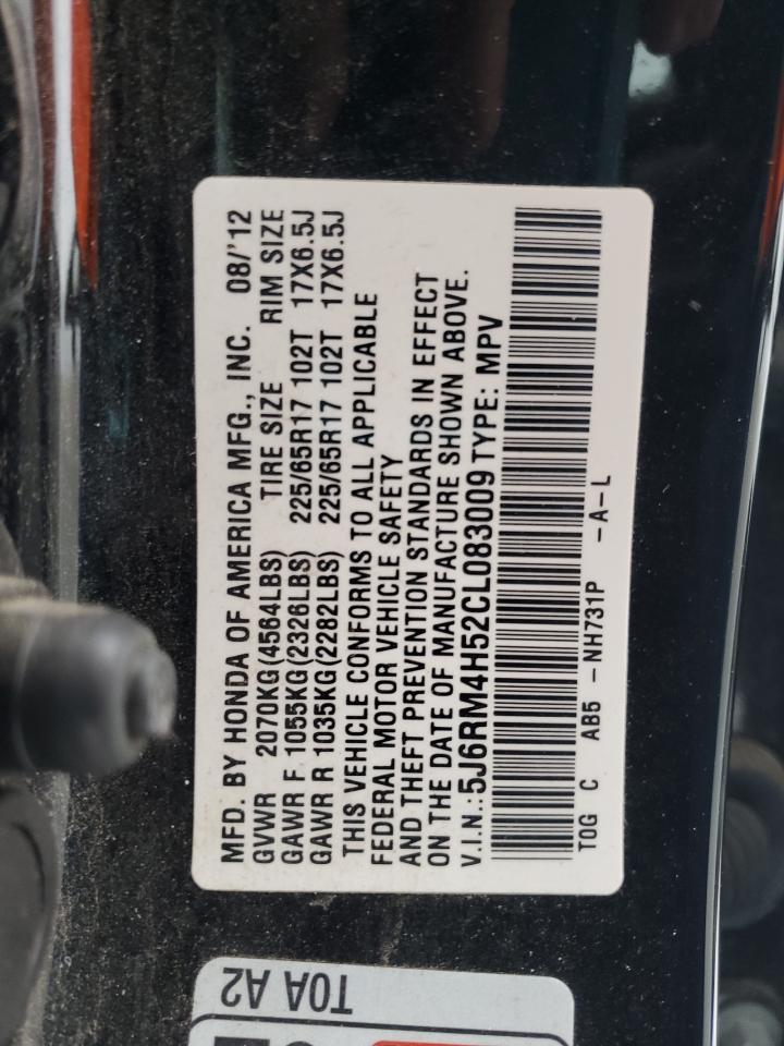 2012 Honda CR-V VIN 5J6RM4H52CL083009 Copart auction photo, undercarriage / front end damage thumbnail 15