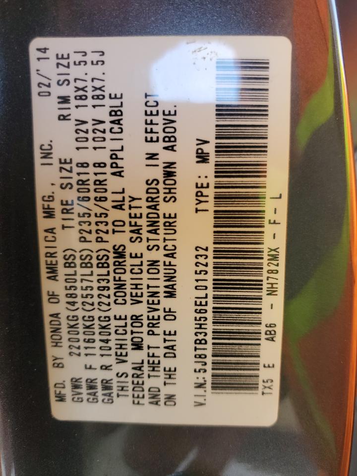 2014 Acura RDX VIN 5J8TB3H56EL015232 Copart auction photo, front end damage thumbnail 14