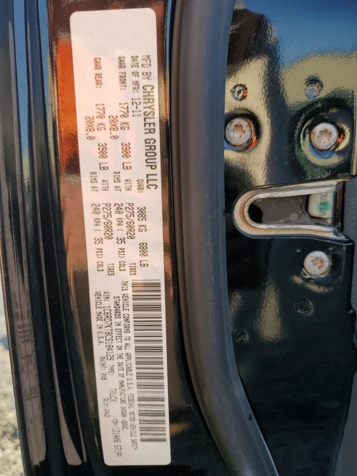 2012 Dodge RAM VIN 1C6RD7KT8CS184129 Copart auction photo, front end / rear end damage thumbnail 13