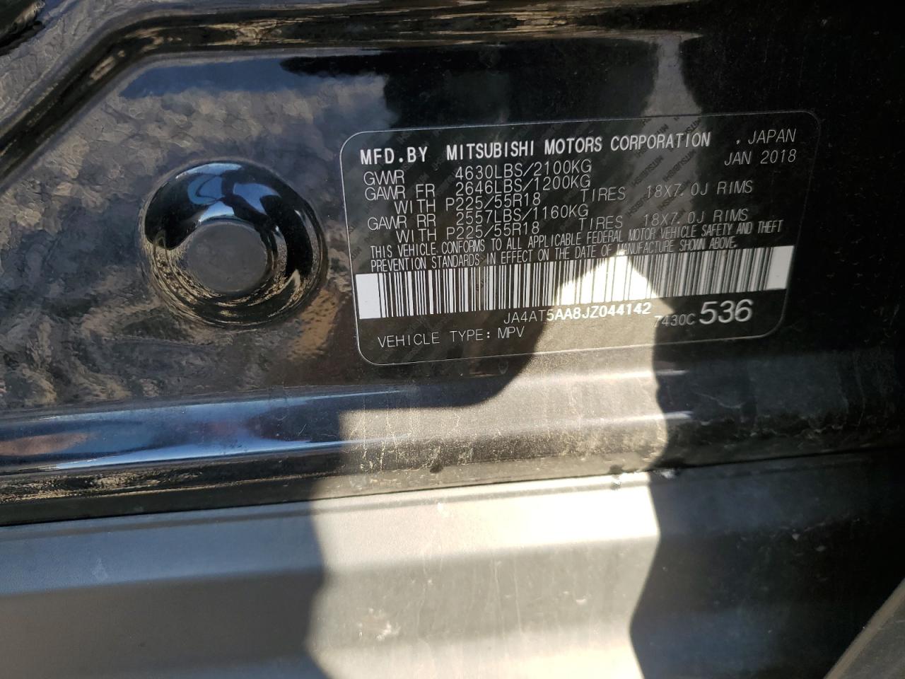 2018 Mitsubishi Eclipse VIN JA4AT5AA8JZ044142 Copart auction photo, front end / rear end damage thumbnail 14