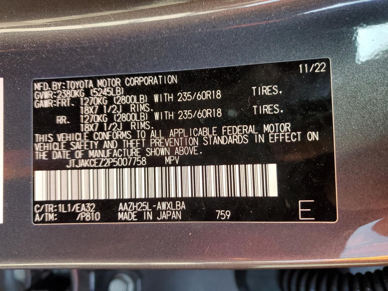 2023 Lexus NX VIN JTJAKCEZ2P5007758 Copart auction photo, front end / rear end damage thumbnail 12