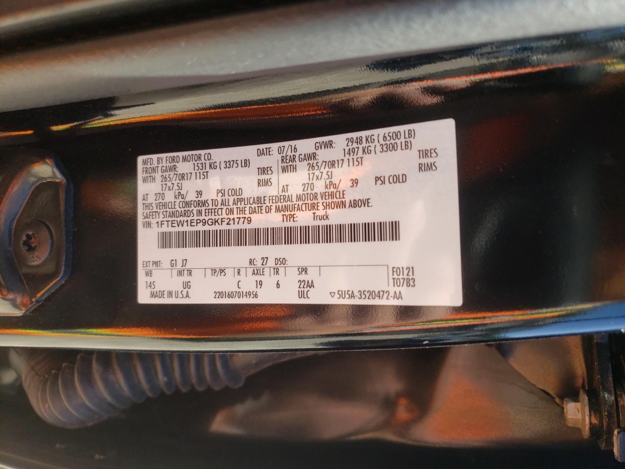 2016 Ford F-150 VIN 1FTEW1EP9GKF21779 Copart auction photo, undercarriage damage thumbnail 12
