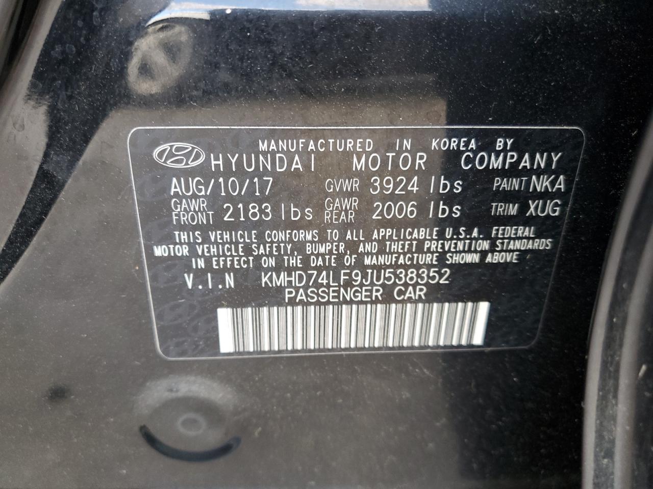 2018 Hyundai Elantra VIN KMHD74LF9JU538352 Copart auction photo, front end damage thumbnail 12