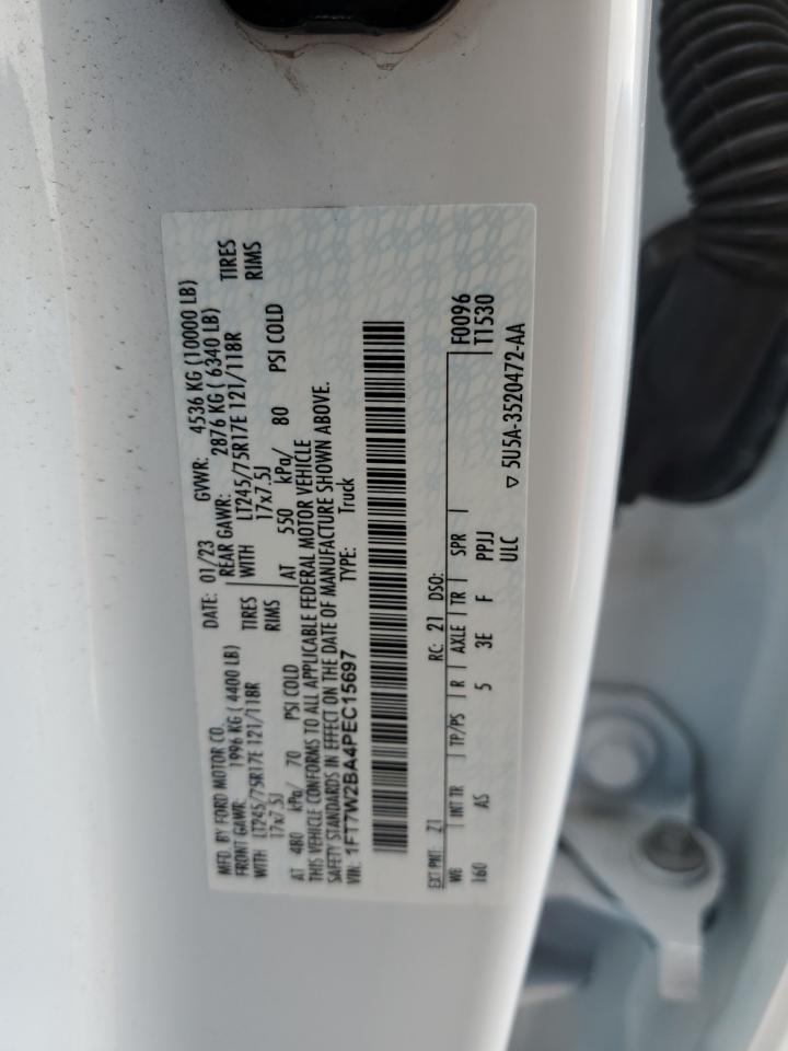 2023 Ford F250 VIN 1FT7W2BA4PEC15697 Copart auction photo, front end damage thumbnail 12