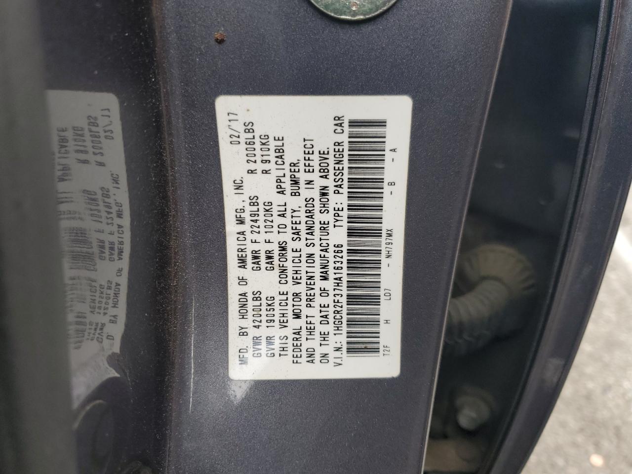 2017 Honda Accord VIN 1HGCR2F37HA163266 Copart auction photo, front end / minor dent/scratches damage thumbnail 15