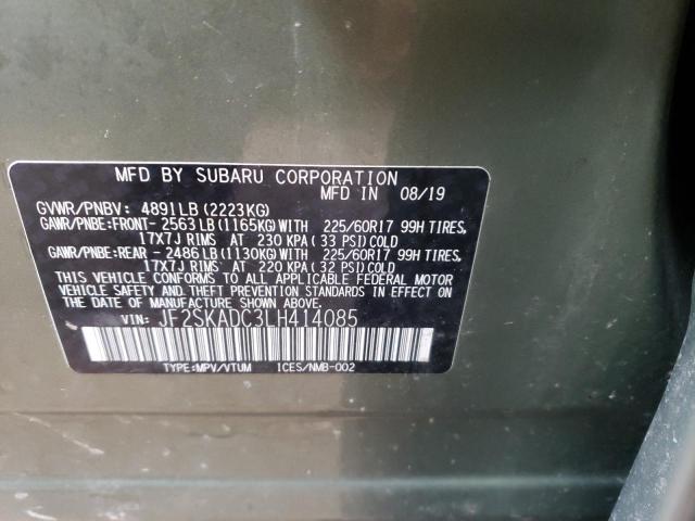 2020 Subaru Forester VIN JF2SKADC3LH414085 Copart auction photo, water/flood damage thumbnail 13