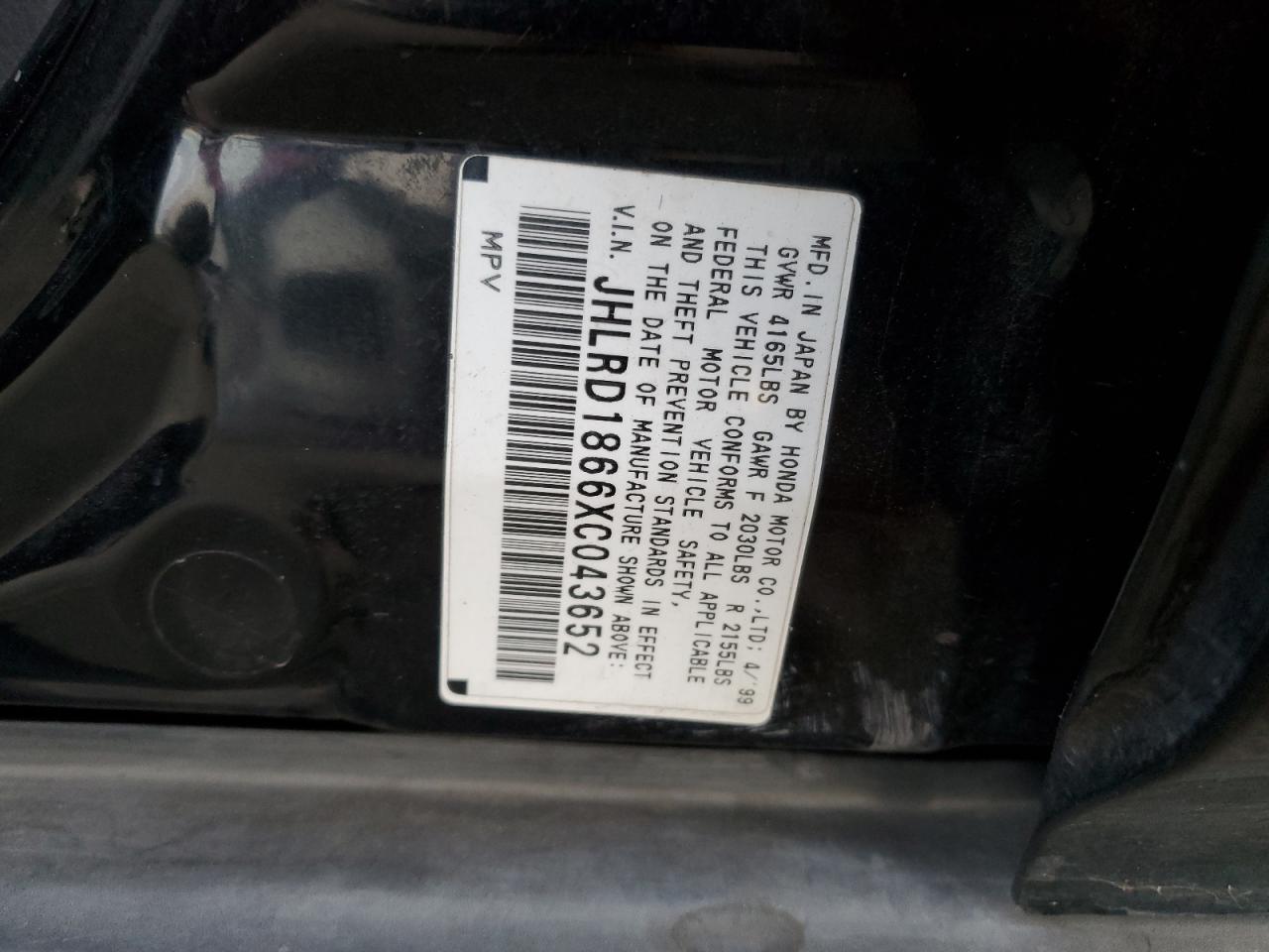 1999 Honda CR-V VIN JHLRD1866XC043652 Copart auction photo, mechanical damage thumbnail 12