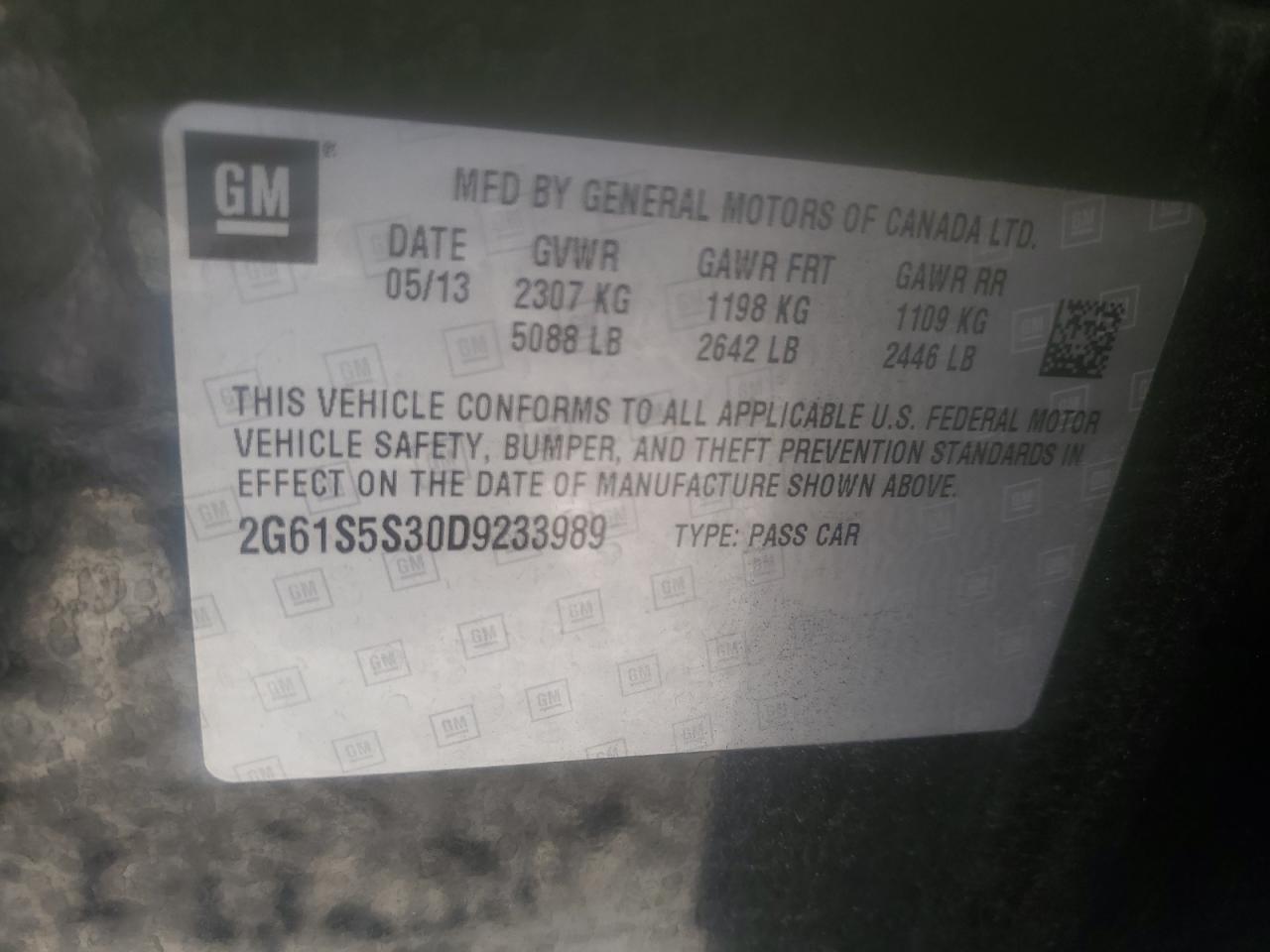 2013 Cadillac XTS VIN 2G61S5S30D9233989 Copart auction photo, rear end / undercarriage damage thumbnail 12