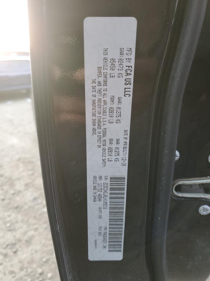 2020 Dodge Charger VIN 2C3CDXGJ0LH109216 Copart auction photo, rear end / side damage thumbnail 12