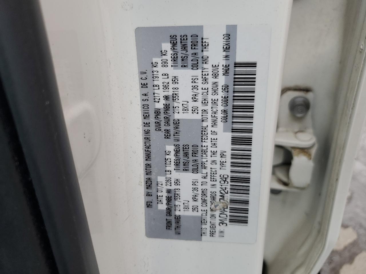 2021 Mazda CX-30 VIN 3MVDMABL7MM241946 Copart auction photo, rear end damage thumbnail 14