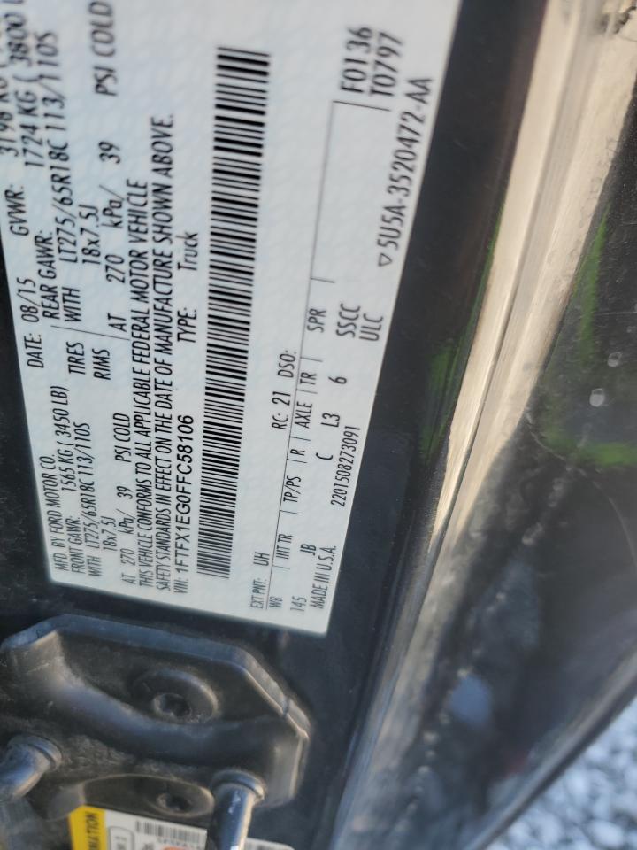 2015 Ford F-150 VIN 1FTFX1EG0FFC58106 Copart auction photo, side / front end damage thumbnail 14