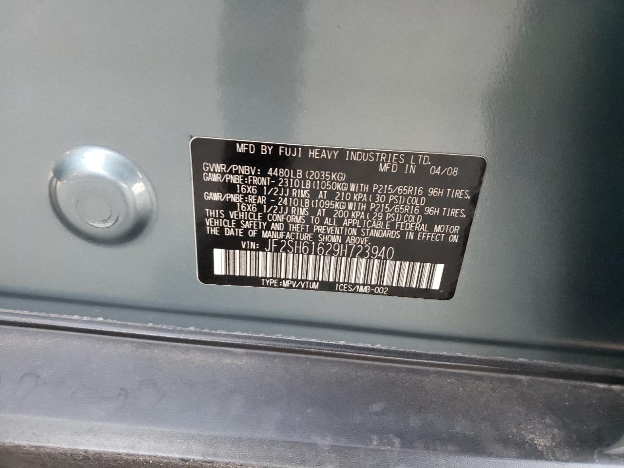 2009 Subaru Forester VIN JF2SH61629H723940 Copart auction photo, front end damage thumbnail 13