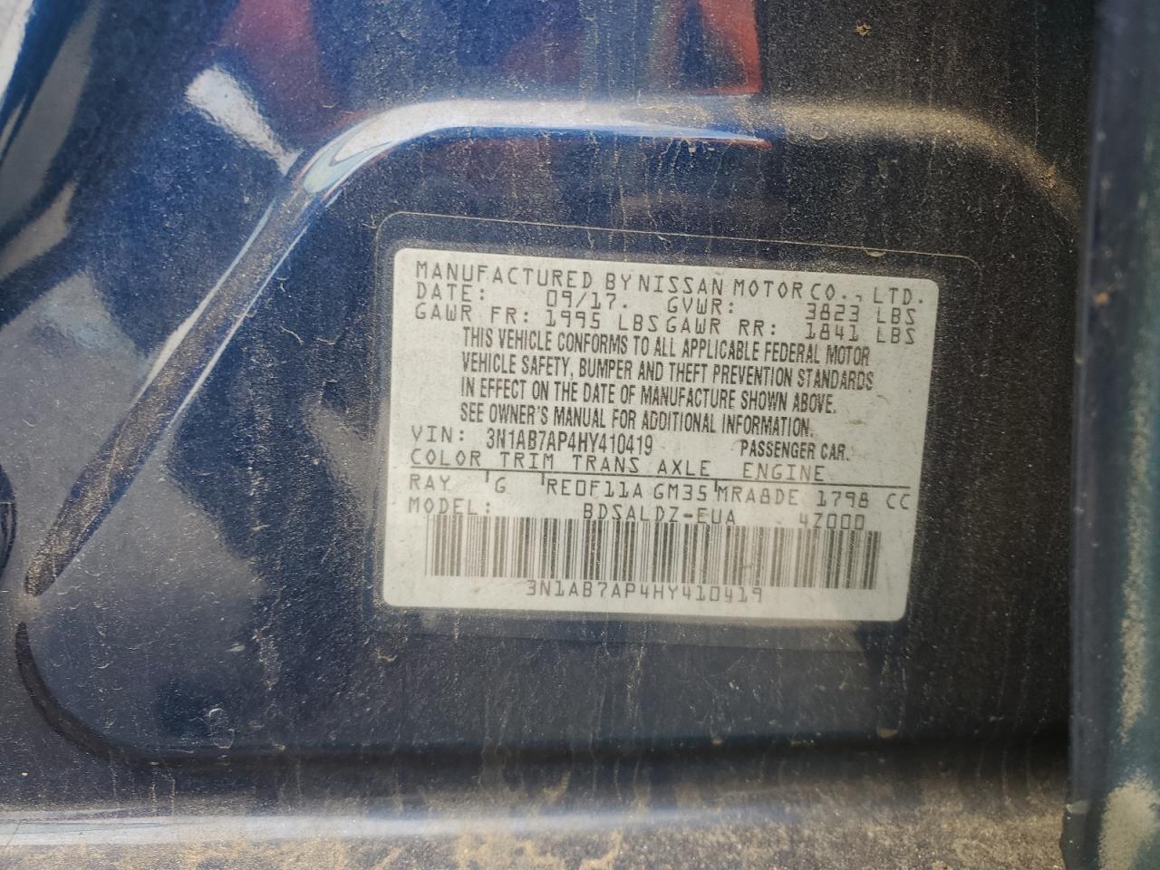 2017 Nissan Sentra VIN 3N1AB7AP4HY410419 Copart auction photo, vandalism damage thumbnail 12