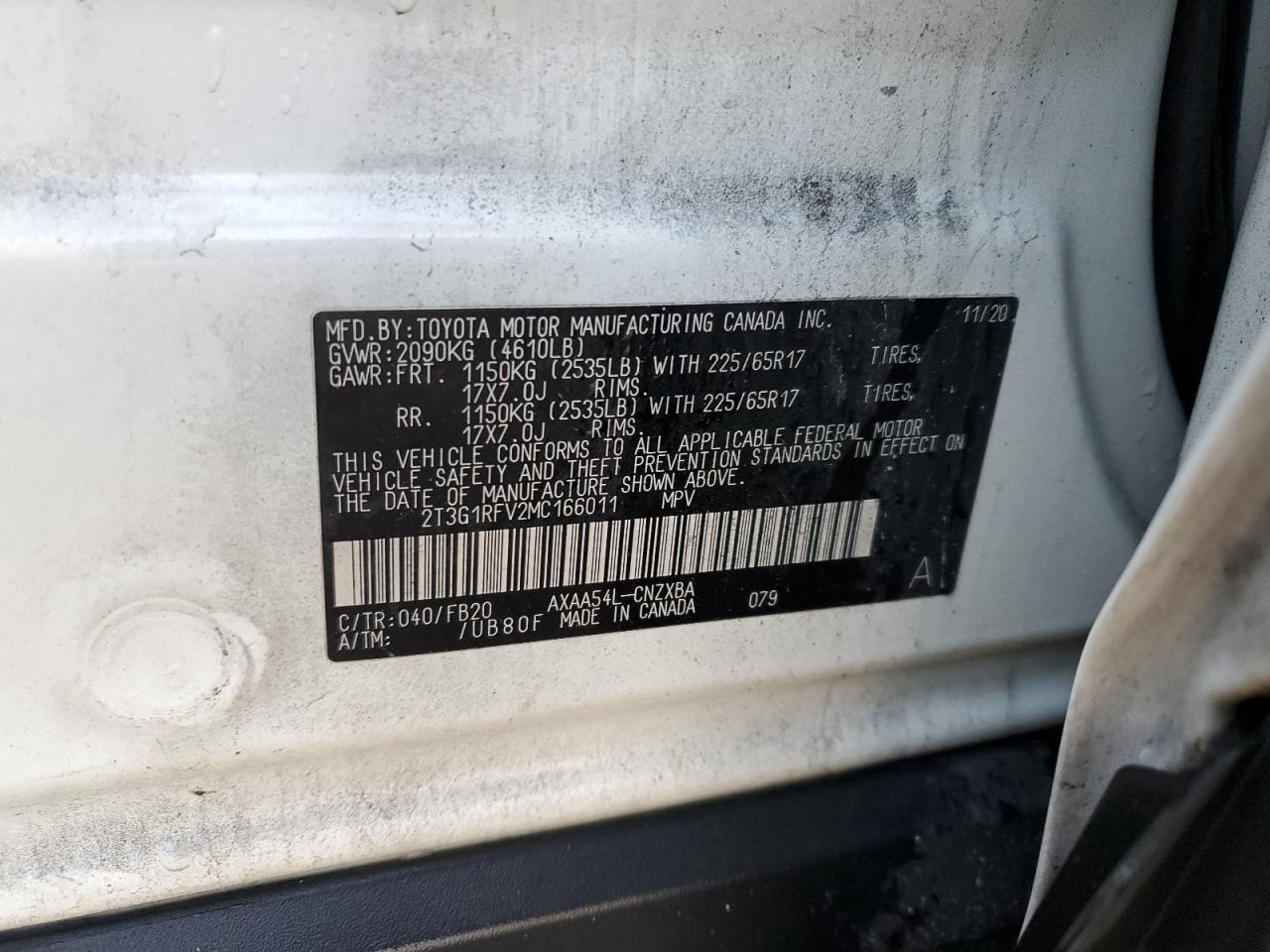 2021 Toyota RAV 4 VIN 2T3G1RFV2MC166011 Copart auction photo, front end / undercarriage damage thumbnail 13