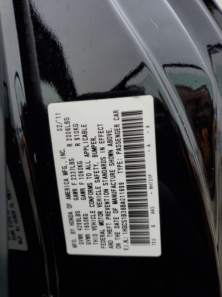 2011 Honda Accord VIN 1HGCS1B38BA011699 Copart auction photo, front end damage thumbnail 12