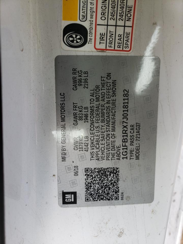 2018 Chevrolet Camaro VIN 1G1FB1RX7J0181182 Copart auction photo, side damage thumbnail 12