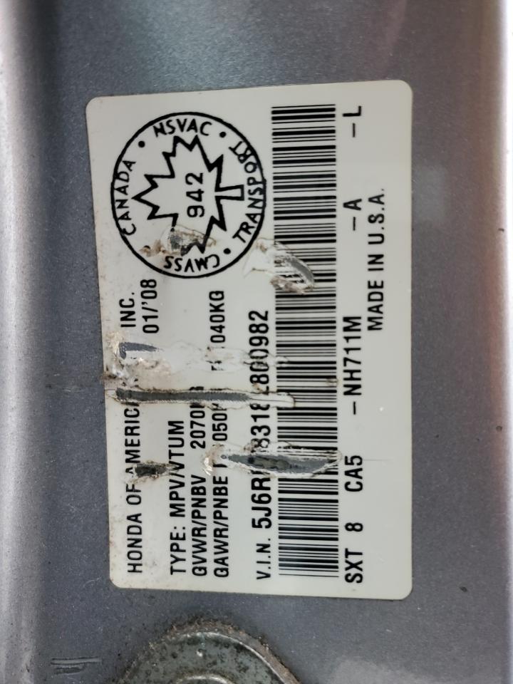 2008 Honda CR-V VIN 5J6RE38318L800982 Copart auction photo, front end / undercarriage damage thumbnail 14