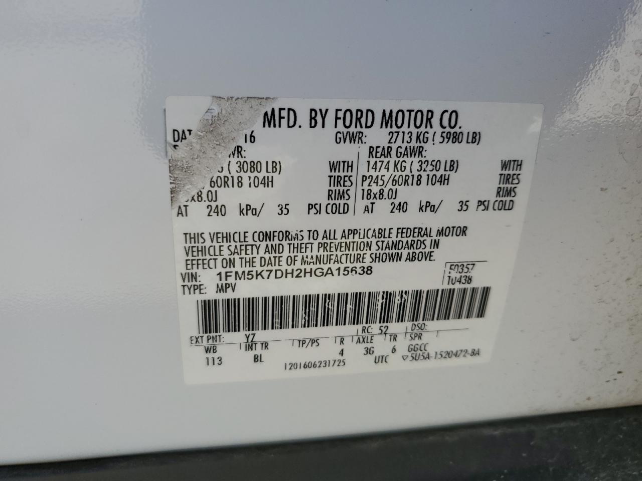 2017 Ford Explorer VIN 1FM5K7DH2HGA15638 Copart auction photo, front end / undercarriage damage thumbnail 13