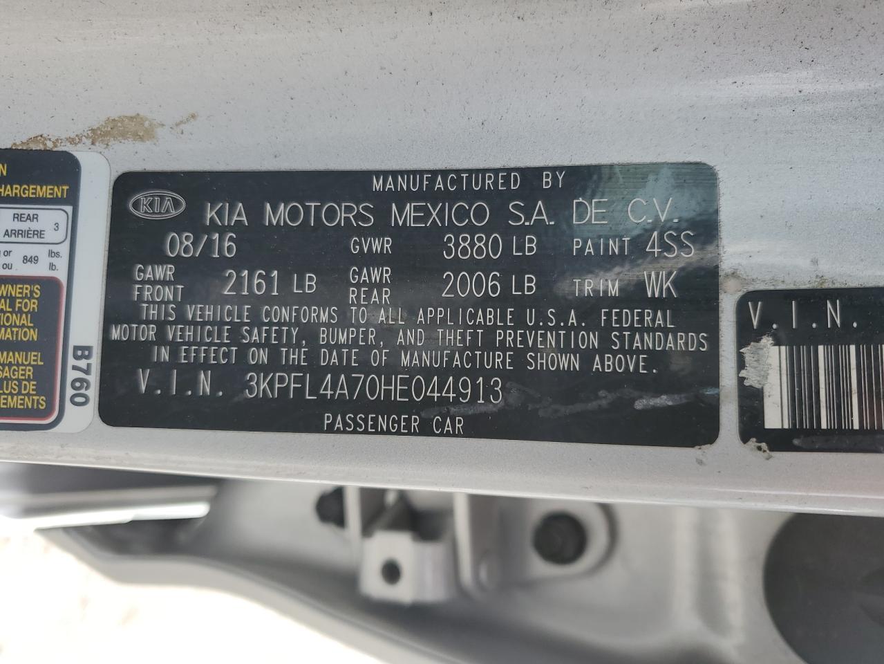 2017 KIA Forte VIN 3KPFL4A70HE044913 Copart auction photo, front end / vandalism damage thumbnail 14