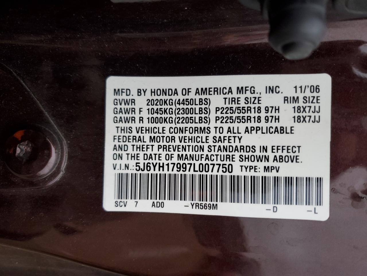 2007 Honda Element VIN 5J6YH17997L007750 Copart auction photo, front end / side damage thumbnail 13