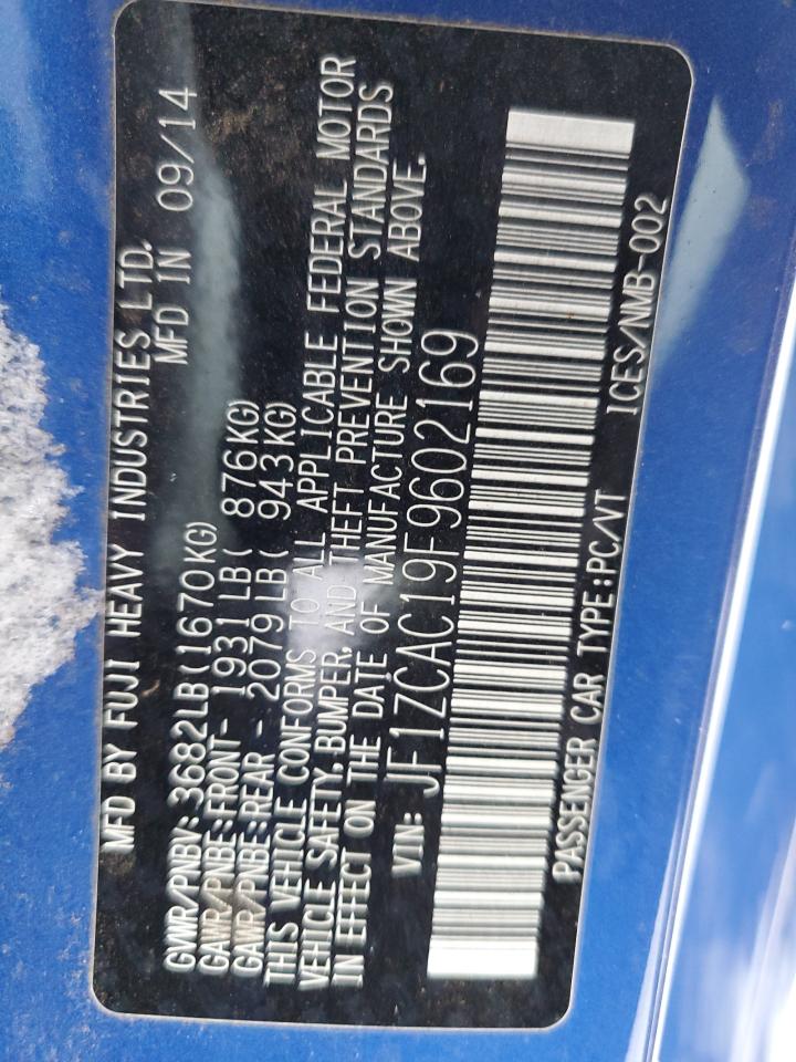 2015 Subaru BRZ VIN JF1ZCAC19F9602169 Copart auction photo, front end damage thumbnail 13