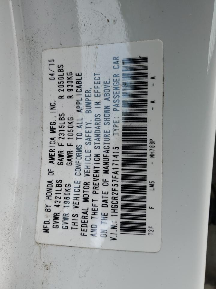 2015 Honda Accord VIN 1HGCR2F57FA171415 Copart auction photo, side damage thumbnail 12