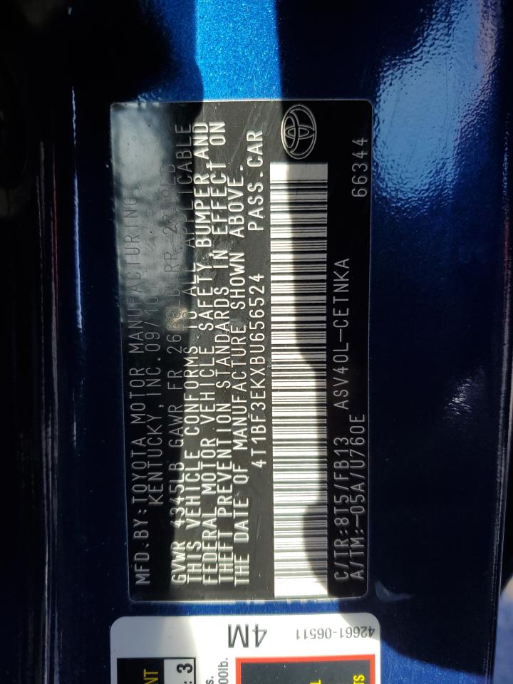 2011 Toyota Camry VIN 4T1BF3EKXBU656524 Copart auction photo, front end / minor dent/scratches damage thumbnail 14