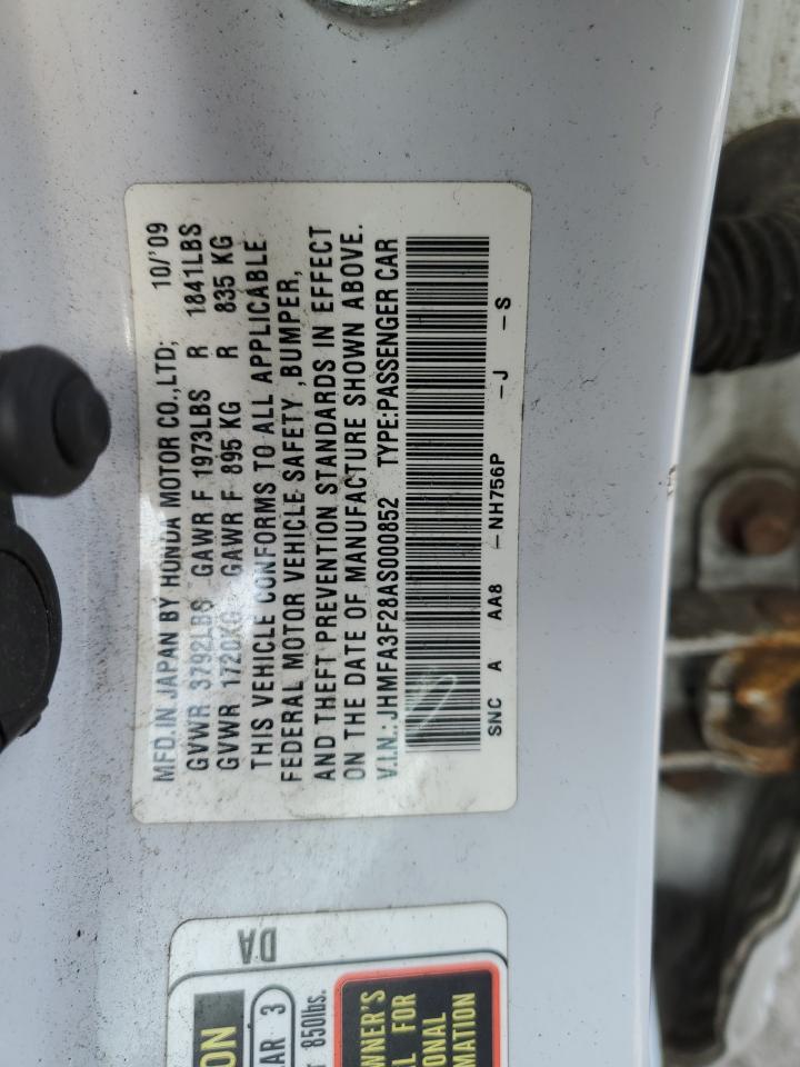 2010 Honda Civic VIN JHMFA3F28AS000852 Copart auction photo, front end damage thumbnail 13