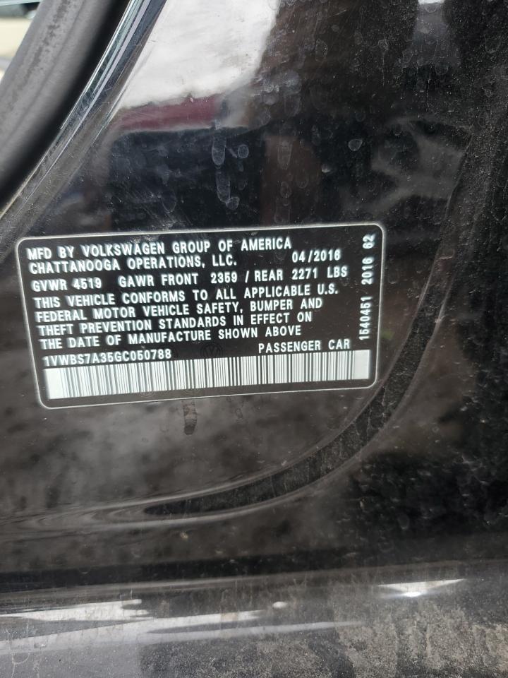 2016 Volkswagen Passat VIN 1VWBS7A35GC050788 Copart auction photo, front end / rear end damage thumbnail 14