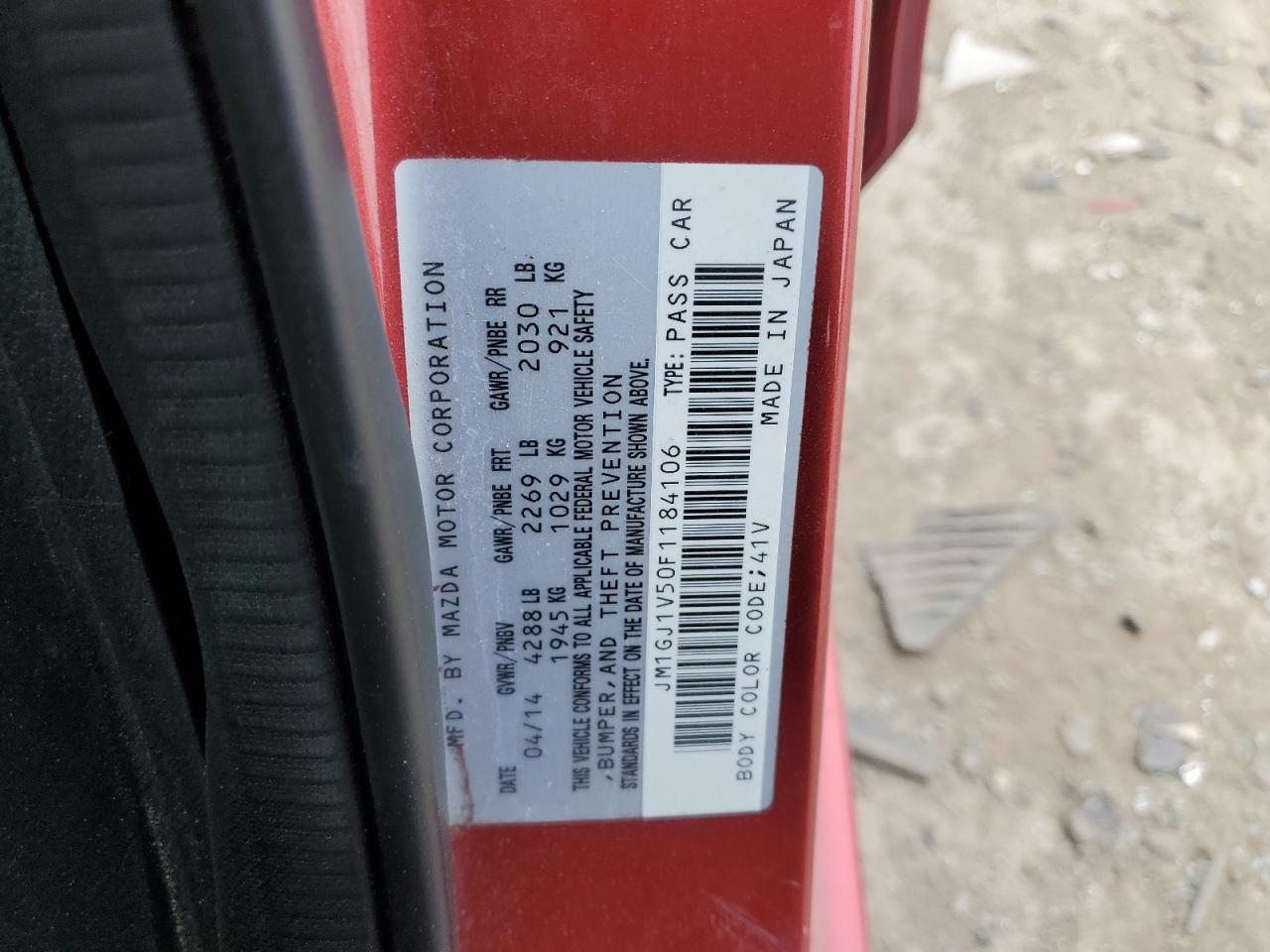 2015 Mazda 6 VIN JM1GJ1V50F1184106 Copart auction photo, rear end damage thumbnail 14