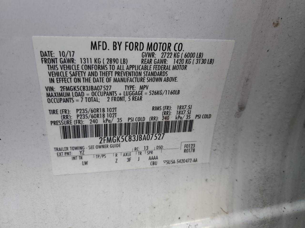 2018 Ford Flex VIN 2FMGK5C83JBA07527 Copart auction photo, front end damage thumbnail 12