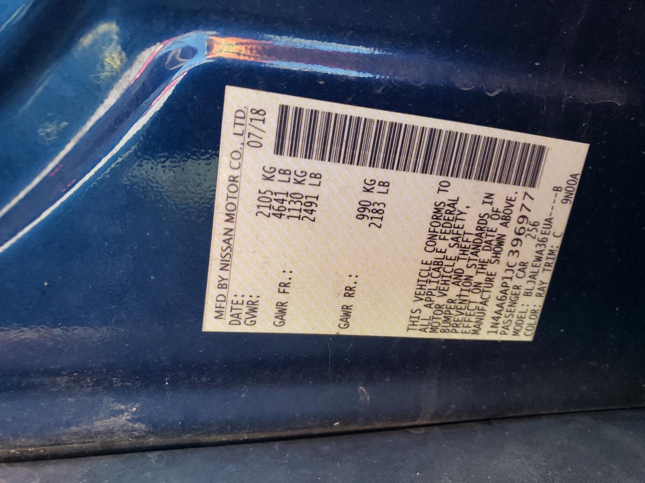 2018 Nissan Maxima VIN 1N4AA6AP1JC396977 Copart auction photo, minor dent/scratches damage thumbnail 12