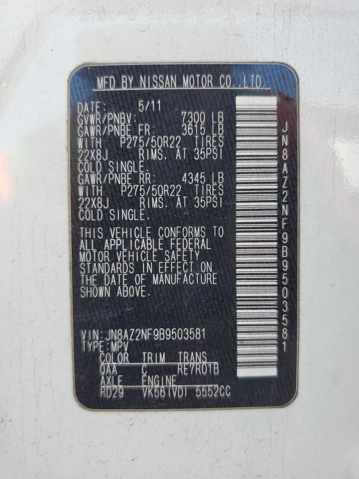 2011 Infiniti QX56 VIN JN8AZ2NF9B9503581 Copart auction photo, minor dent/scratches damage thumbnail 13