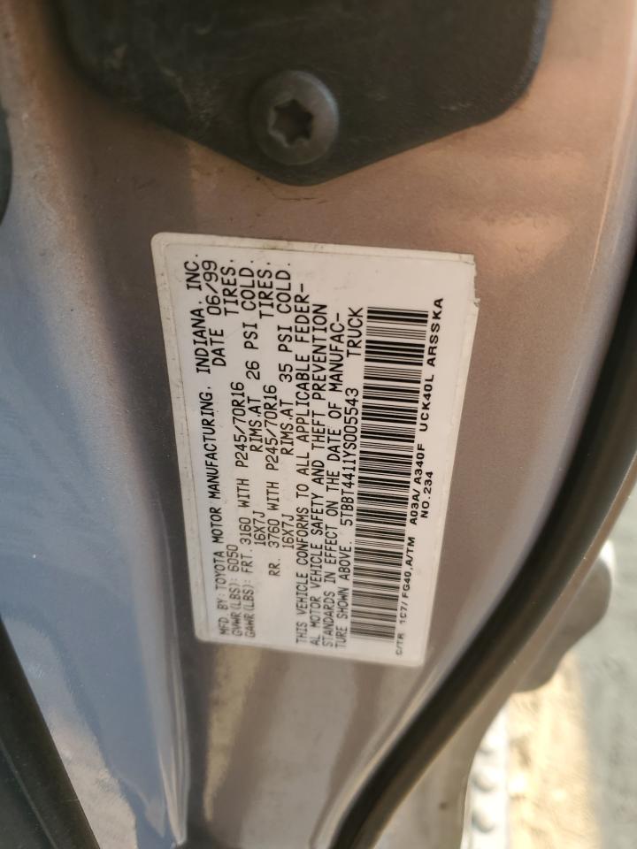 2000 Toyota Tundra VIN 5TBBT4411YS005543 Copart auction photo, front end damage thumbnail 14