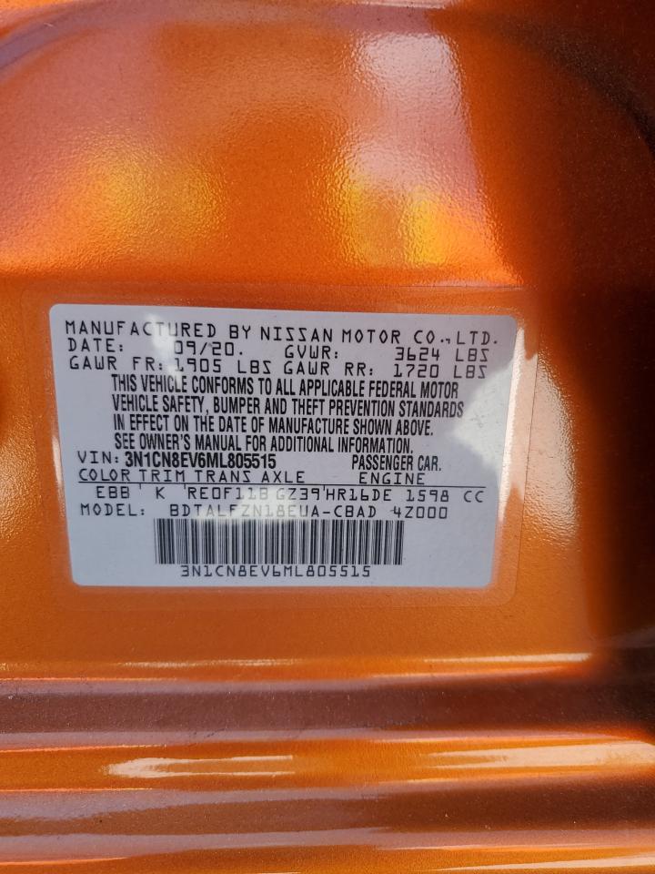 2021 Nissan Versa VIN 3N1CN8EV6ML805515 Copart auction photo, rear end damage thumbnail 12