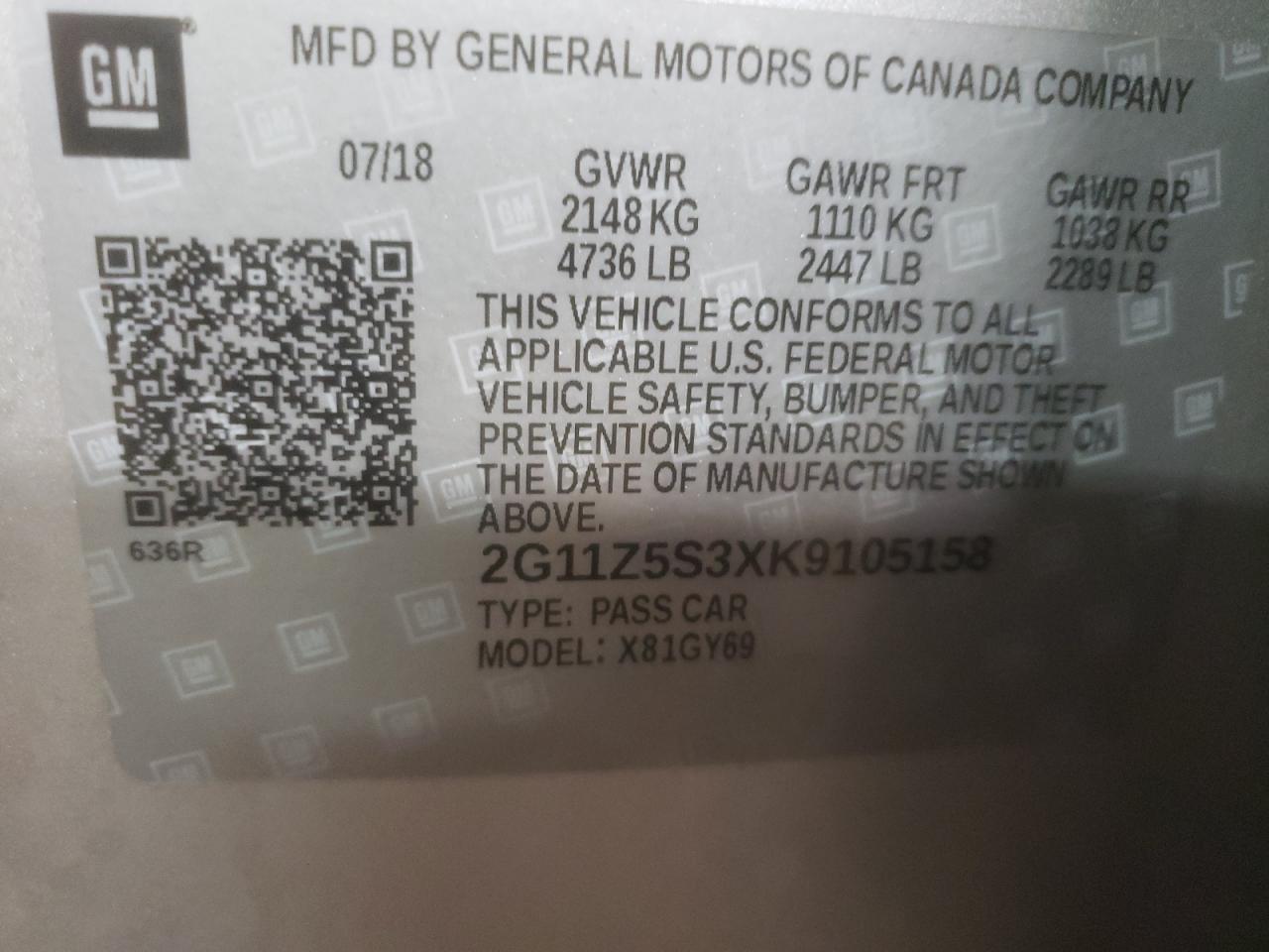 2019 Chevrolet Impala VIN 2G11Z5S3XK9105158 Copart auction photo, side damage thumbnail 12