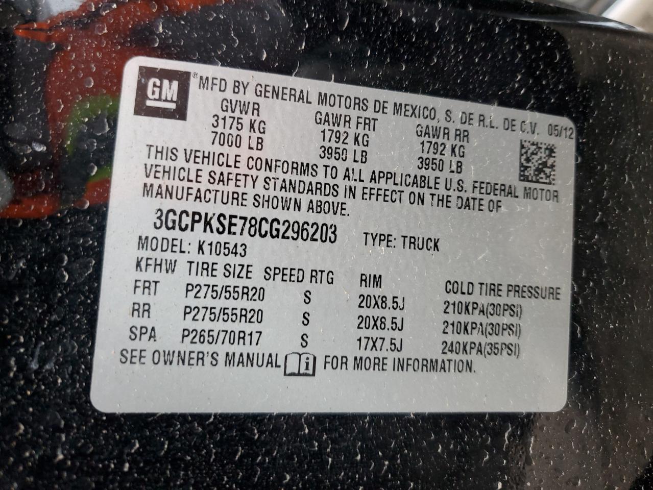 2012 Chevrolet Silverado VIN 3GCPKSE78CG296203 Copart auction photo, front end / side damage thumbnail 14
