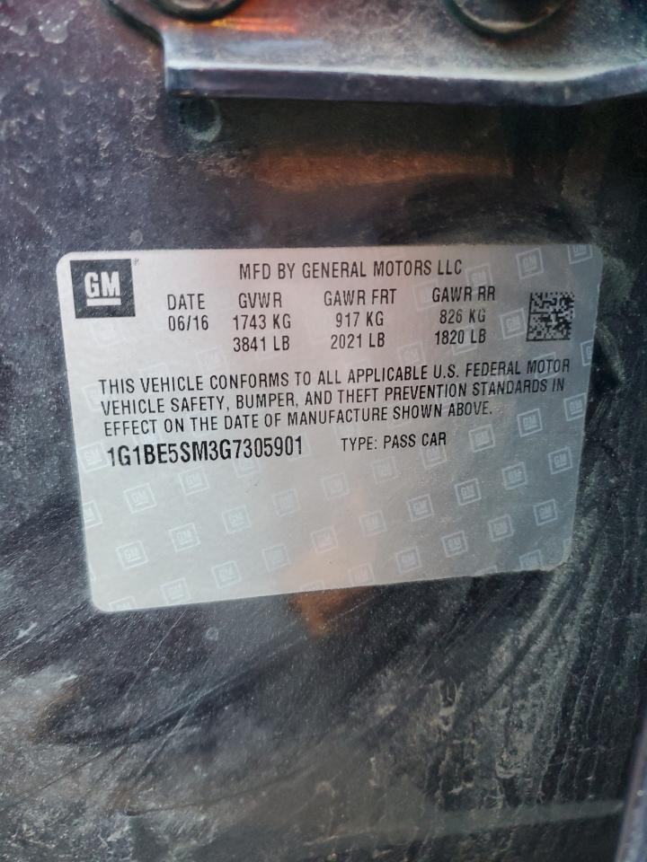 2016 Chevrolet Cruze VIN 1G1BE5SM3G7305901 Copart auction photo, all over damage thumbnail 12