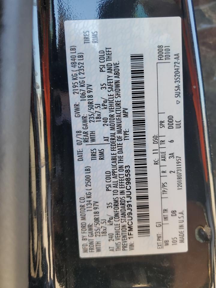 2018 Ford Escape VIN 1FMCU9J91JUC98583 Copart auction photo, front end / undercarriage damage thumbnail 13